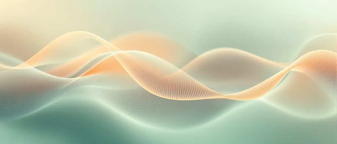 Soft green and amber gradients suggesting a peptide chain